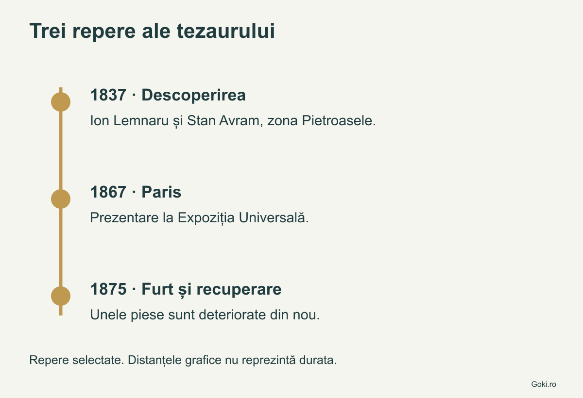Cronologie selectivă: descoperire în 1837, Paris în 1867, furt și recuperare în 1875